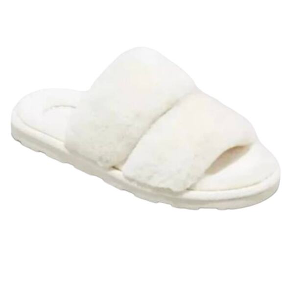 New Stars Above Royal Slide Fluffy Slippers Off White Size 8 - Picture 1 of 4